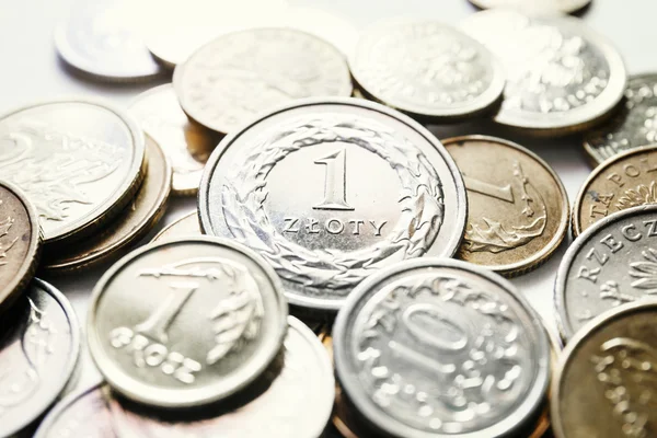 Zloty monedas polacas, primer plano —  Fotos de Stock