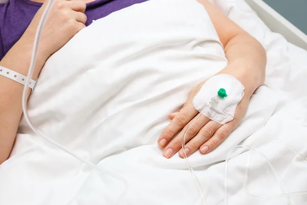 Close up of a iv drip in patient's hand — Stock Photo, Image