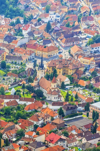 Letecký pohled na staré město, Brašov, Sedmihradsko, Rumunsko — Stock fotografie