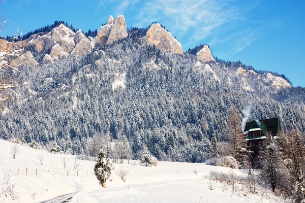 Paesaggio invernale a Pieniny Mountains, Tre Corone, Polonia — Foto Stock