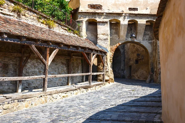 Medieval street view in Sighisoara, Romania — Stock Photo, Image