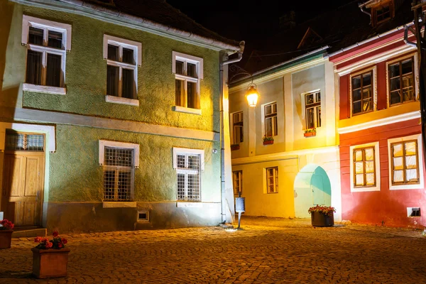 Historical center of Sighisoara at night — Stock Photo, Image