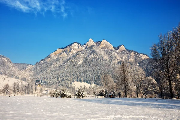 Paesaggio invernale a Pieniny Mountains, Tre Corone, Polonia — Foto Stock