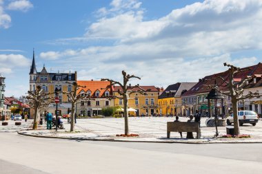 Pszczyna, Polonya - 21 Nisan 2015: Tarihi merkezi, Pszczyna Silezya bölgesinin, Polonya