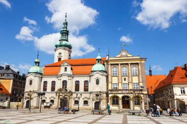 Pszczyna, Polonya - 21 Nisan 2015: Tarihi merkezi, Pszczyna Silezya bölgesinin, Polonya