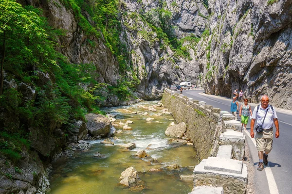 BICAZ GORGES, ROUMANIE - 07 JUILLET 2015 : Les touristes visitent le canyon Bicaz. Canyon est l'une des routes les plus spectaculaires de Roumanie . — Photo
