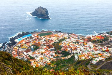 Adada Tenerife, Kanarya, İspanya Garachico şehrin havadan görünümü