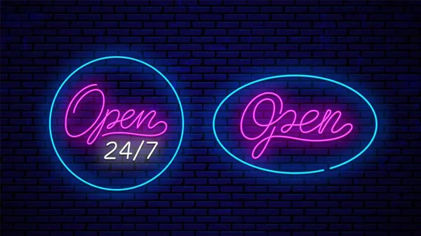 Open Neon Signboard Design Template Bar Store Club Cafe — стоковый вектор