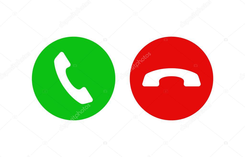 Buttons design for answering and rejecting phone call. Green and red phone icon button for ui and app.
