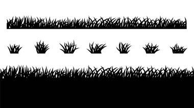 Konsept reklamında, afişte ve poster tasarımında kullanılacak çim vektör silueti deseni. Basit düz çim silueti.