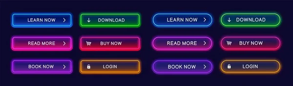 Trendi Ragyogó Neon Gombok Web Design Alkalmazások Absztrakt Vektor Sötét Stock Illusztrációk