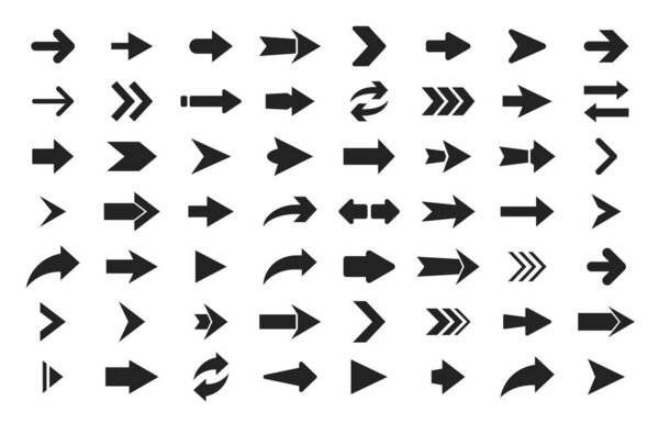 Arrows vector set. Black icons isolated on white background. Arrows for use in GUI.
