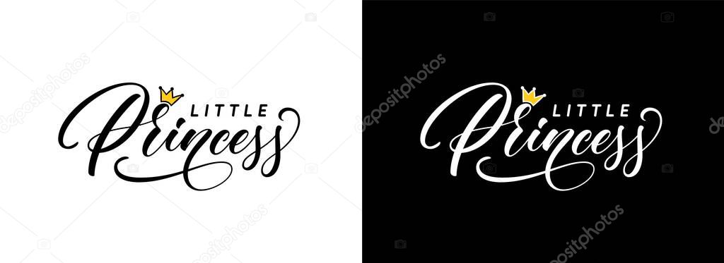 Little Princess hand lettering. Fashionable calligraphy text for use as logo or lettering on clothes. Word Princess for the logo of a beauty salon or women's clothing store and boutique.