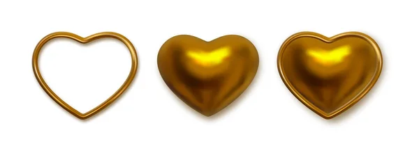 Χρυσές Καρδιές Στοιχεία Έννοια Διανυσματικά Αντικείμενα Ρεαλιστικά Τρισδιάστατα Διανυσματικά Στοιχεία — Διανυσματικό Αρχείο