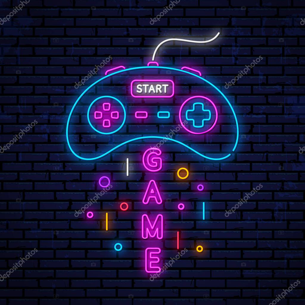 Neon icon for decoration in gaming clubs. Vector neon icon, sign for advertising game clubs.