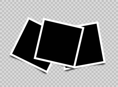 Üç boş fotoğraf çerçevesi kompozisyonu. Gerçekçi vektör modellemeleri. Saydam arkaplanda izole edilmiş gölgeli geçmişe dönük fotoğraf çerçeveleri