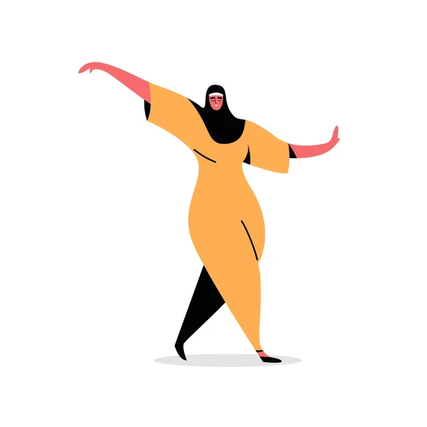 Arap Kadın Çarşafla Dans Ediyor Gülümseyen Bir Kadının Düz Çizimi — Stok Vektör