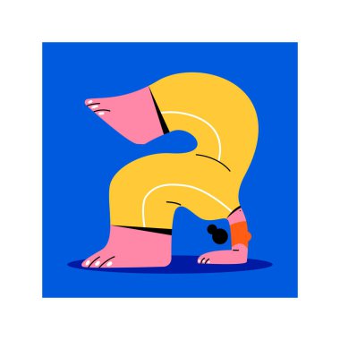 Kız yoga yapıyor. Çizim düz biçimli.