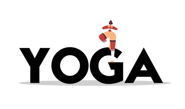Chica Pie Postura Yoga Texto Estudio Yoga Hecho Estilo Plano — Vector de stock