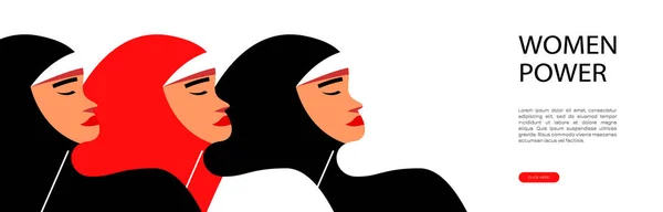 Banner Putere Pentru Femei Femeile Arabe Îşi Apără Drepturile Ilustrație — Vector de stoc