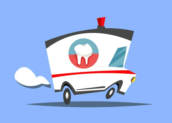 Ambulância Com Ícone Dente Carro Dentistas Estrada Ilustração Vetorial Plana — Vetor de Stock