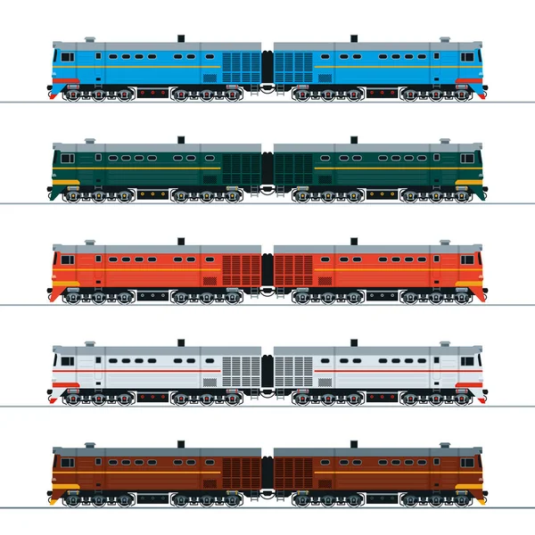 Klasik dizel lokomotif. Yan görüş. Farklı renklerde resimleme