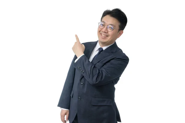 White Background Gestures Asian Middle Aged Businessman — Stock Photo, Image