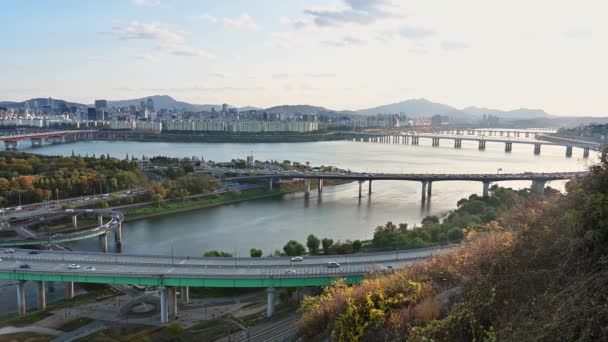 Herbstliche Landschaft Des Han Flusses Seoul Südkorea Jahr 2020 — Stockvideo