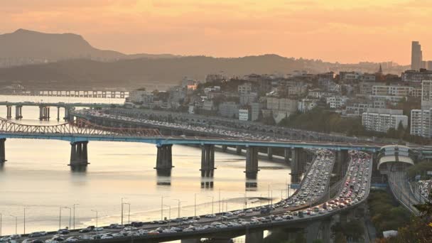 Herbstliche Landschaft Des Han Flusses Seoul Südkorea Jahr 2020 — Stockvideo