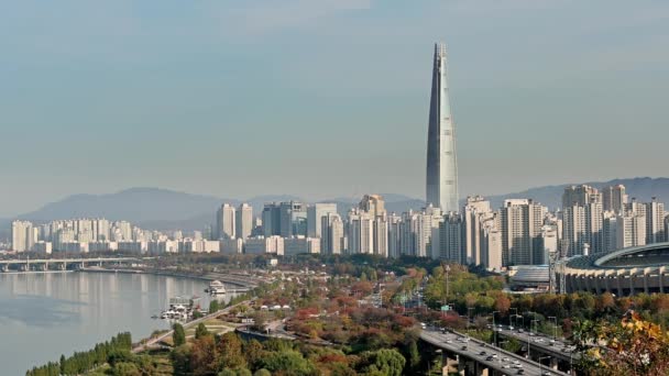 Herfst Landschap Van Han Rivier Seoul Zuid Korea 2020 — Stockvideo