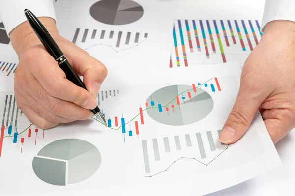 Munkahelyi Üzletember Térképek Grafikonok Asztalon Üzleti Koncepciók — Stock Fotó