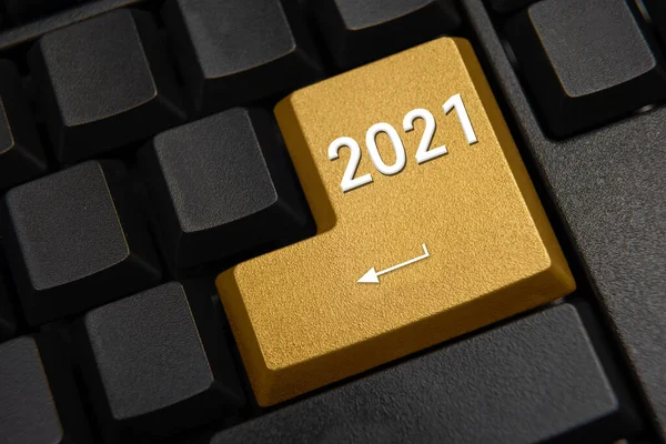 Klawiatura Komputerowa Koncepcja Życzenia Noworocznego 2021 — Zdjęcie stockowe