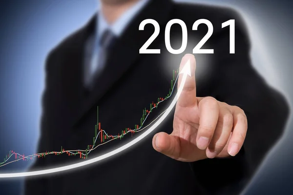 Ontwikkeling Groei 2021 Concept Zakenman Nieuwjaarsconcept — Stockfoto