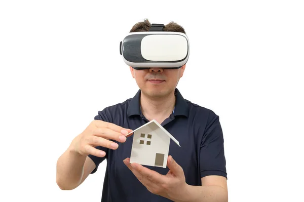 Hombre Con Gafas Realidad Virtual Captura Estudio Fondo Blanco —  Fotos de Stock