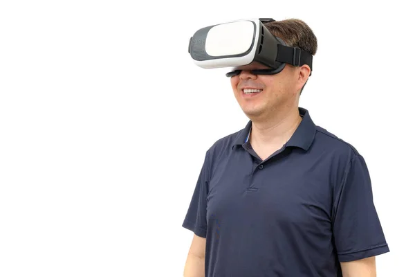 Hombre Con Gafas Realidad Virtual Captura Estudio Fondo Blanco — Foto de Stock