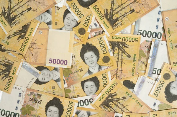Antecedentes Com Múltiplas Notas 000 Won Coreanas — Fotografia de Stock