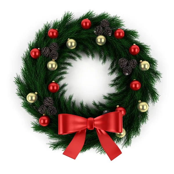 Green christmas wreath  isolated on white background — Stock Photo, Image