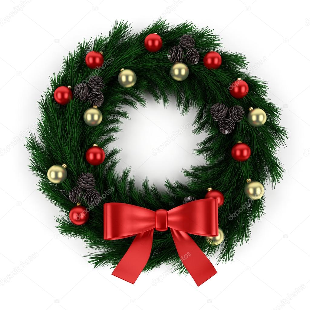 Green christmas wreath  isolated on white background