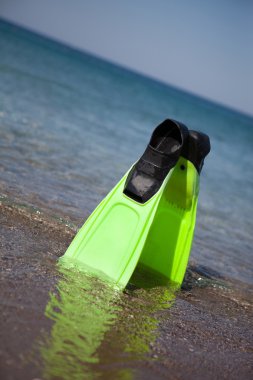 Palet, kum ve deniz. Beach kavramı.