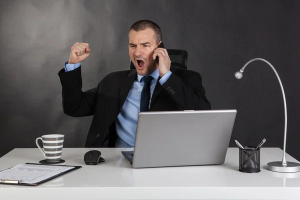 Victorious businessman in office — Stock Photo, Image