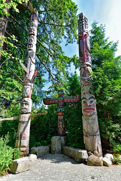 The Indian totem poles located in Capilano Park in Vancouver, Vancouver, BC. Canada