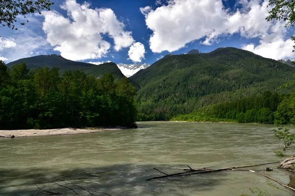 The Squamish river with Coastal Mountains in background, British Columbia. Canada