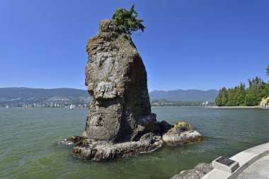VANCOUVER, BRITISH COLUMBIA, CANADA, 31 Mayıs 2019: Siwash Rock, Vancouver 'da ünlü bir kaya.