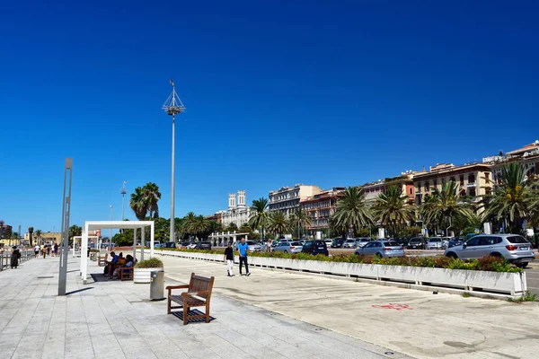 Cagliari Włochy Sie 2019 Widok Główną Ulicę Roma Eleganckie Zabytkowe — Zdjęcie stockowe