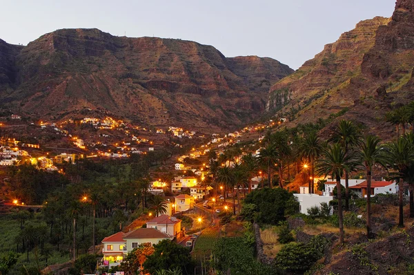 La Gomera Adası. Valle Gran Rey, Kanarya, İspanya gece Panoraması — Stok fotoğraf