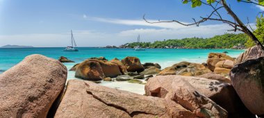 Anse Lazio Plajı Praslin Adası, Seyşeller.