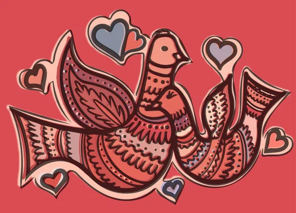 Aşk kuşları etiketi. Kırmızı arkaplanda vektör illüstrasyonu izole edildi.
