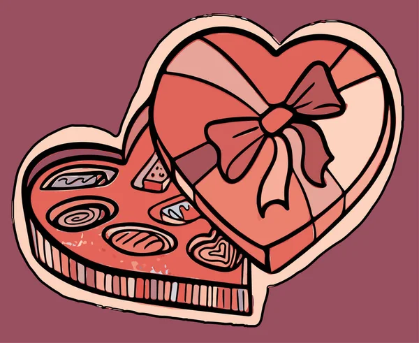 Καρδιά καραμέλα κουτί σοκολατάκια. Στυλιζαρισμένη απλή διανυσματική απεικόνιση σε ροζ χρώματα — Διανυσματικό Αρχείο