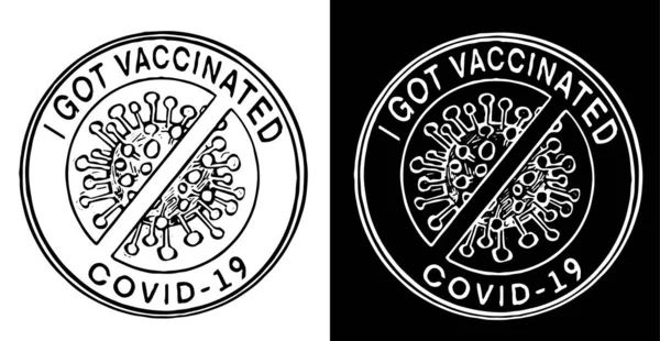 Aşı mührü. Aşı oldum. Siyah beyaz elle çizilmiş Vektör simgesi