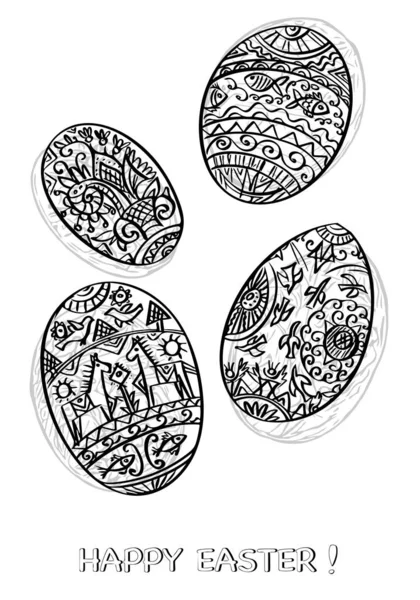 Paskalya yumurtası. Selamlama, hediye kartı, broşür, broşür, dergi kapağı için el çizimi süsleme şablonu.